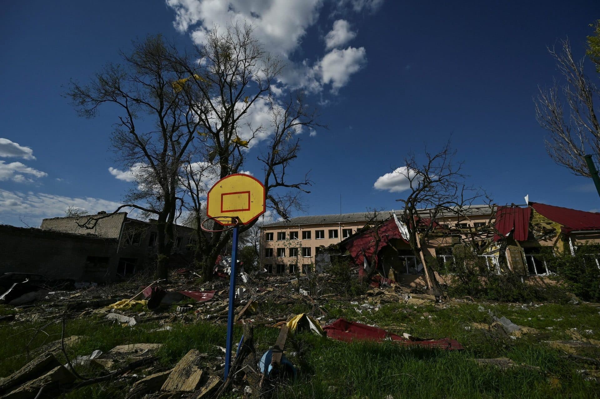 A school in Avdiivka that was heavily damaged by a Russian military strike