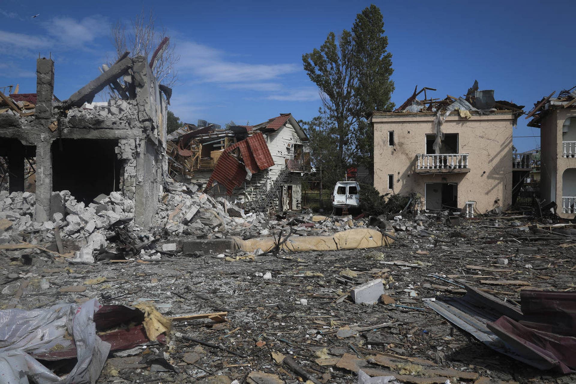 A view of buildings of local resort destroyed following recent Russian missile attacks in Odesa region