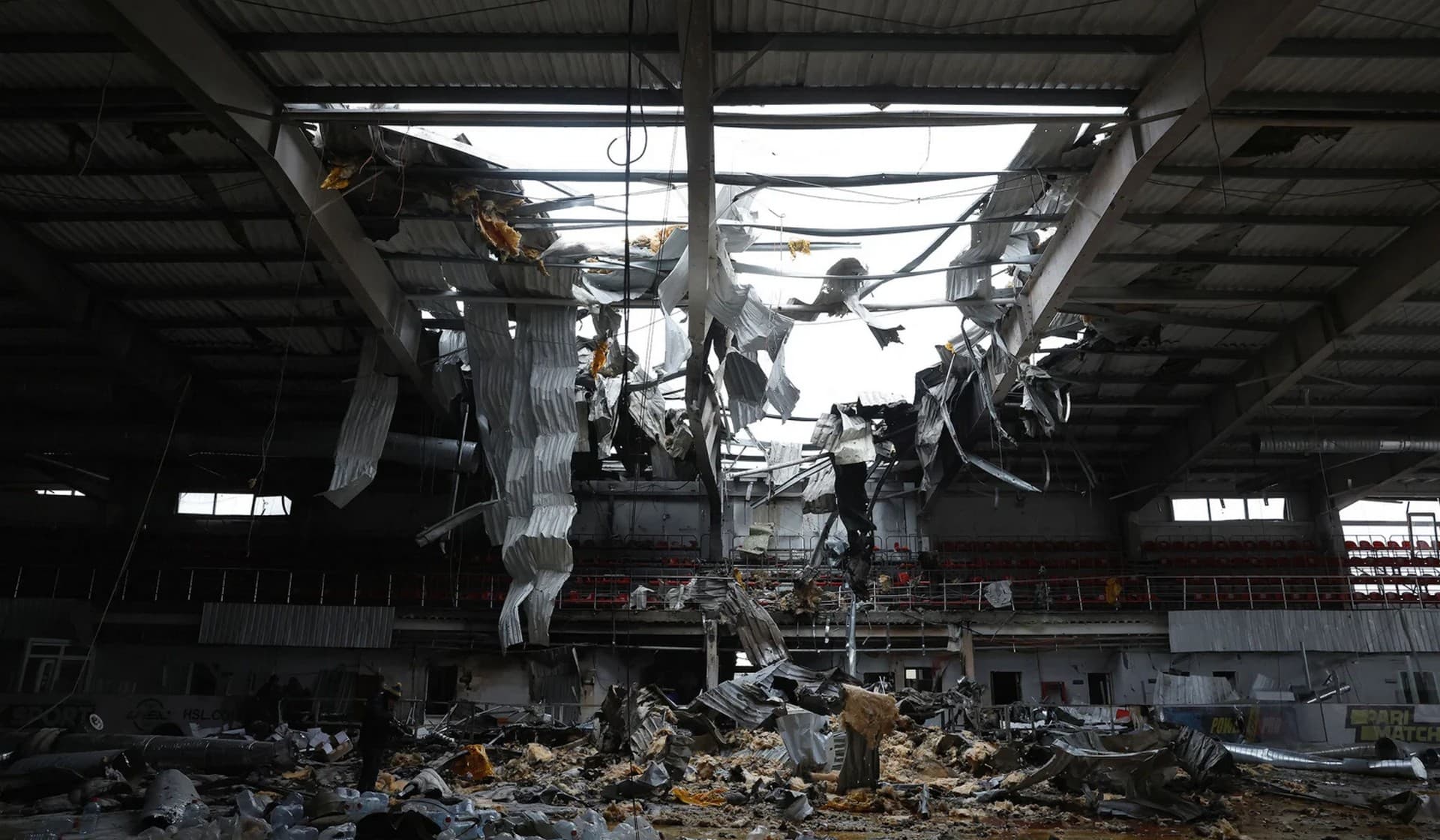 An ice arena destroyed from a missile strike in Druzhkivka