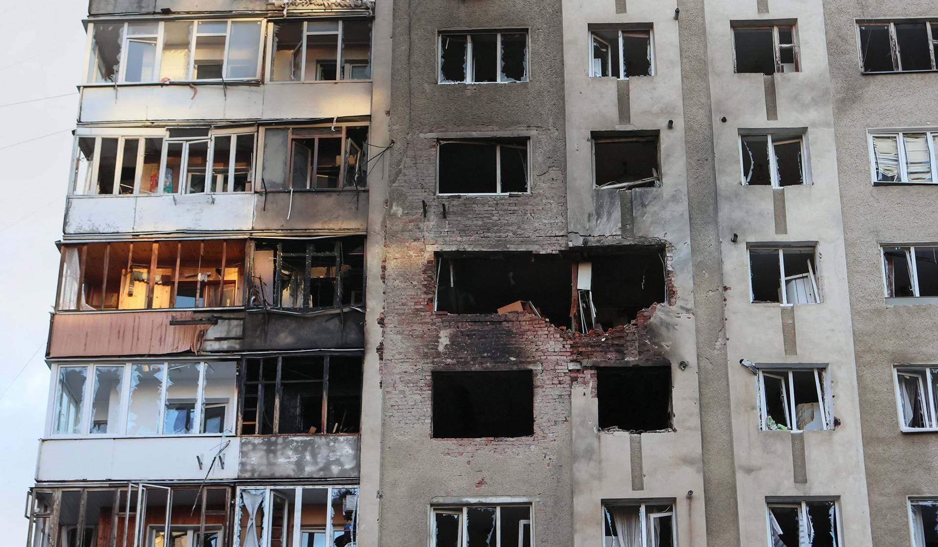 An apartment building hit by a Russian drone strike in Ivano-Frankivsk