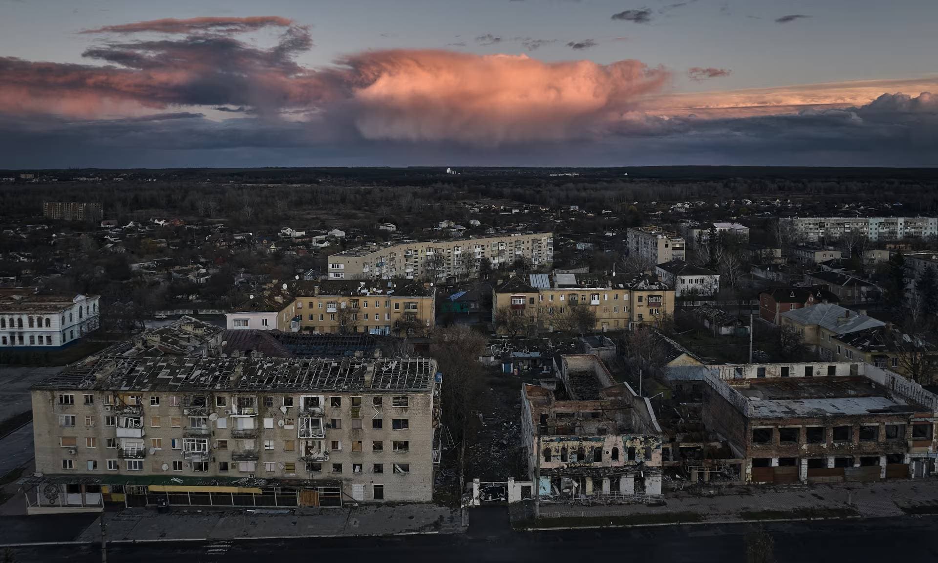 the battered townscape of Izium