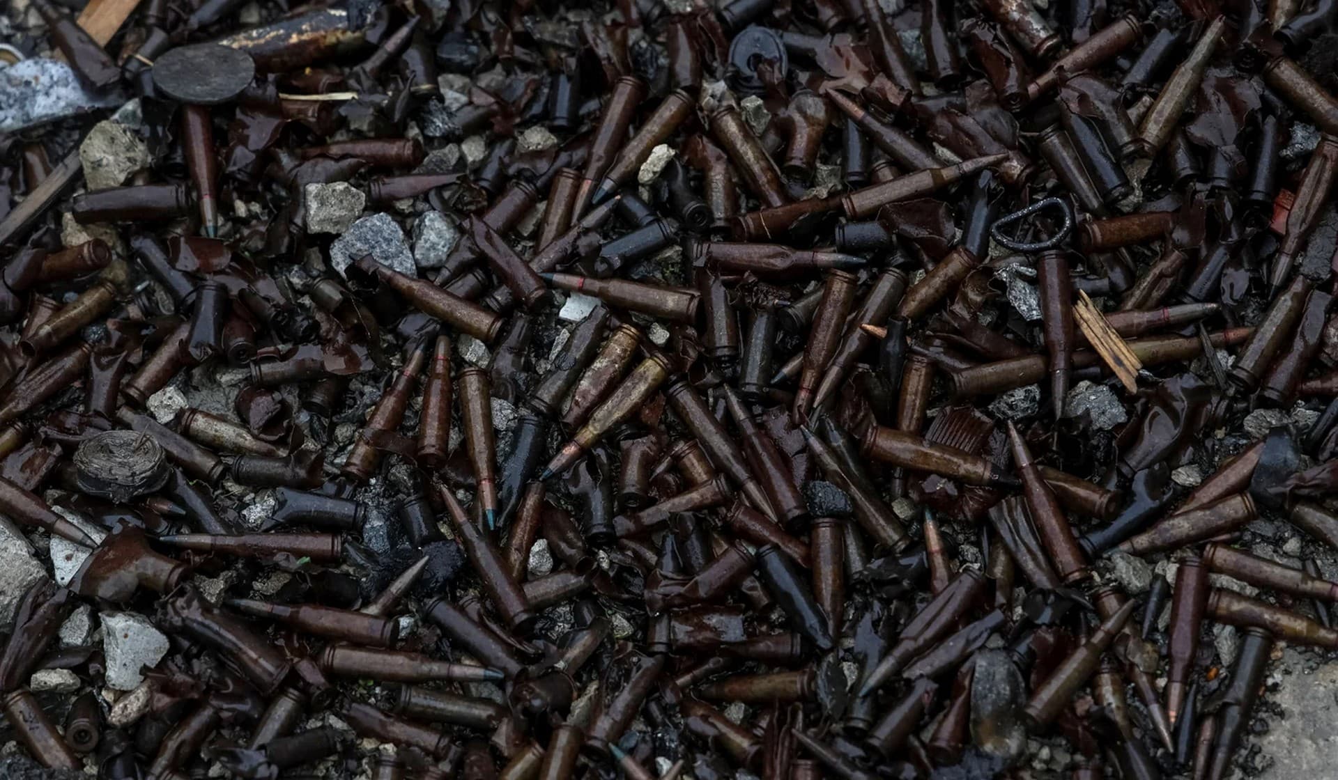Cartridges near a destroyed Russian armored personnel carrier near the village of Nova Husarivka