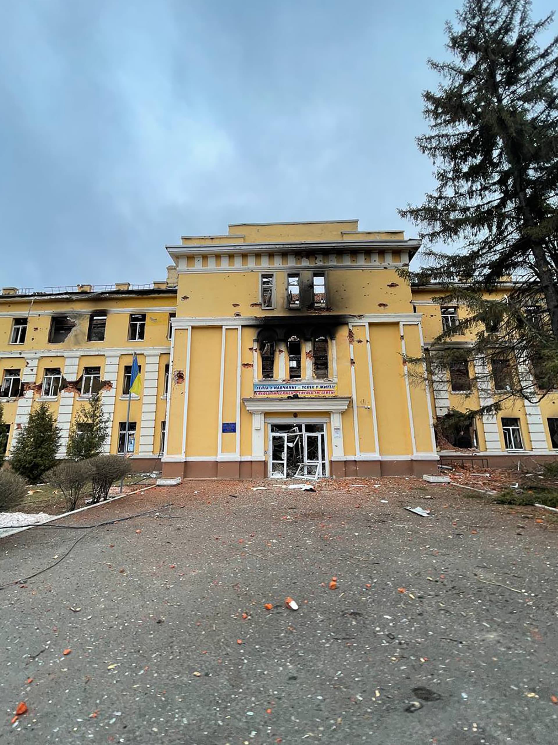 Destroyed buildings on the streets of Kharkiv