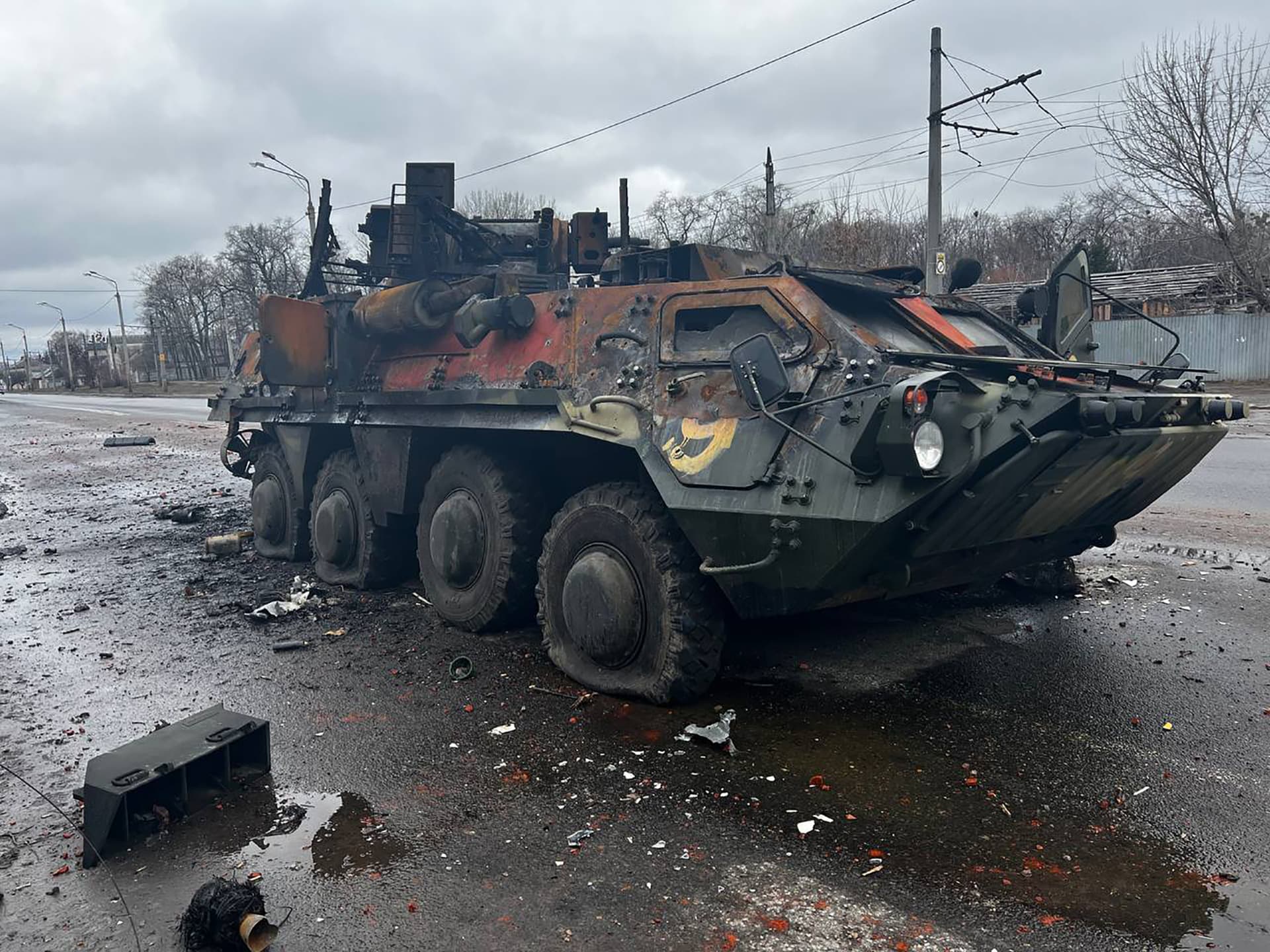 Destroyed tank on the streets of Kharkiv, Ukraine