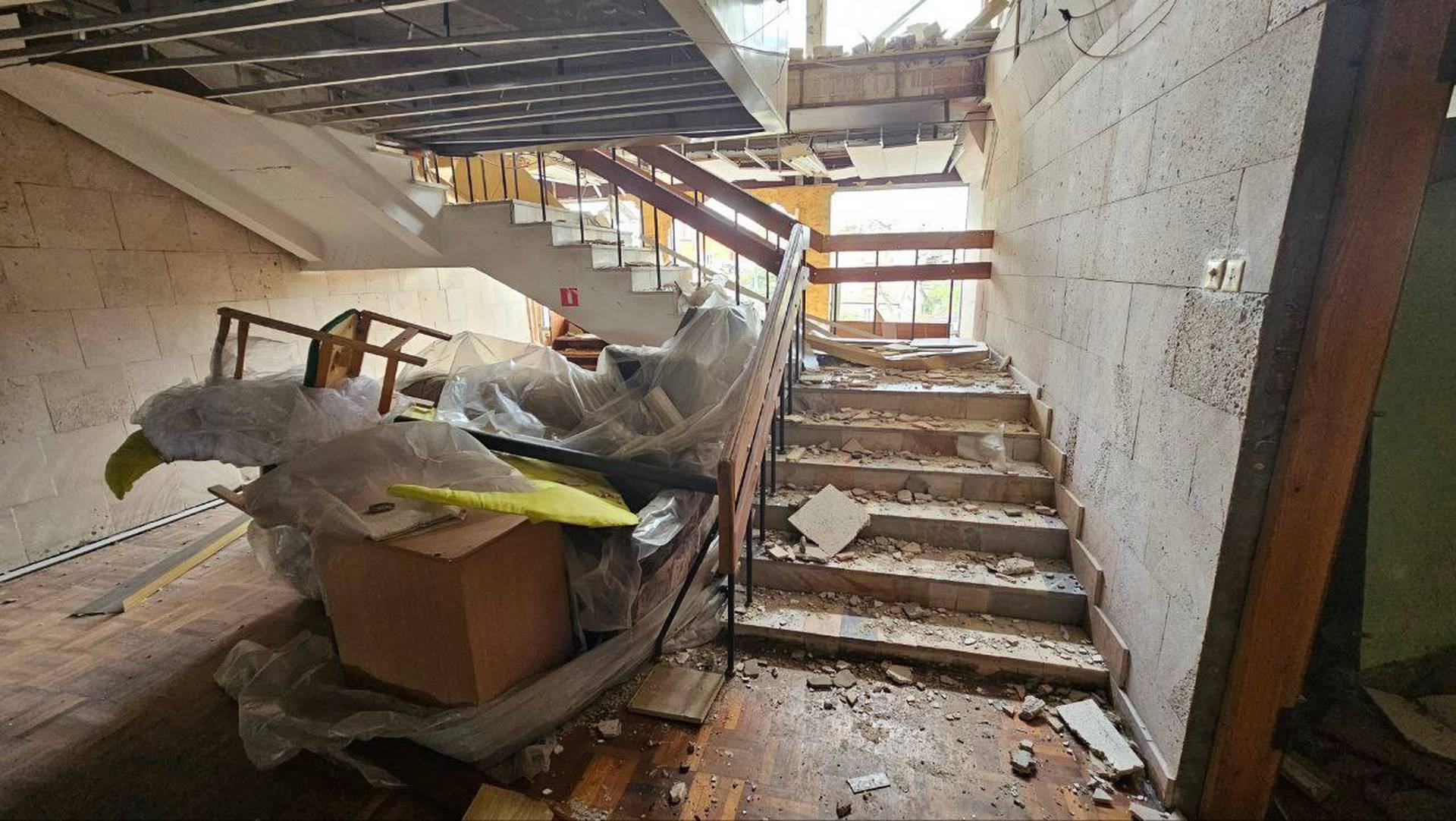 The Honchar Regional Library in Kherson has been badly damaged after a Russian air strike on the city