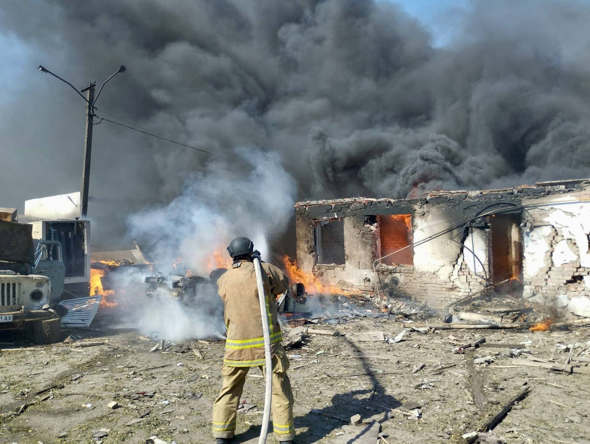 Emergency units carry out rescue tasks in the Ukrainian region of Kherson