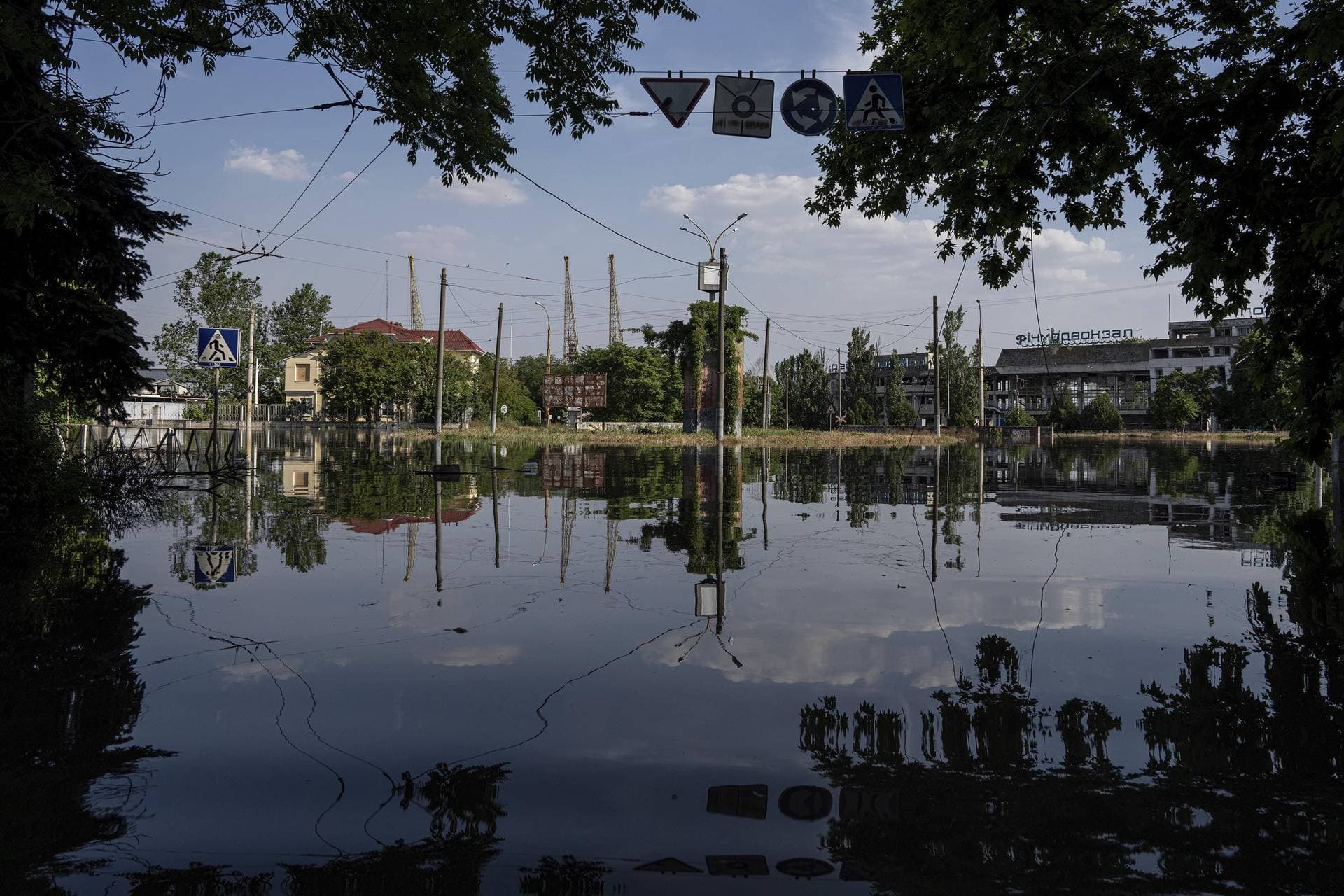 Flooding is pictured in Kherson