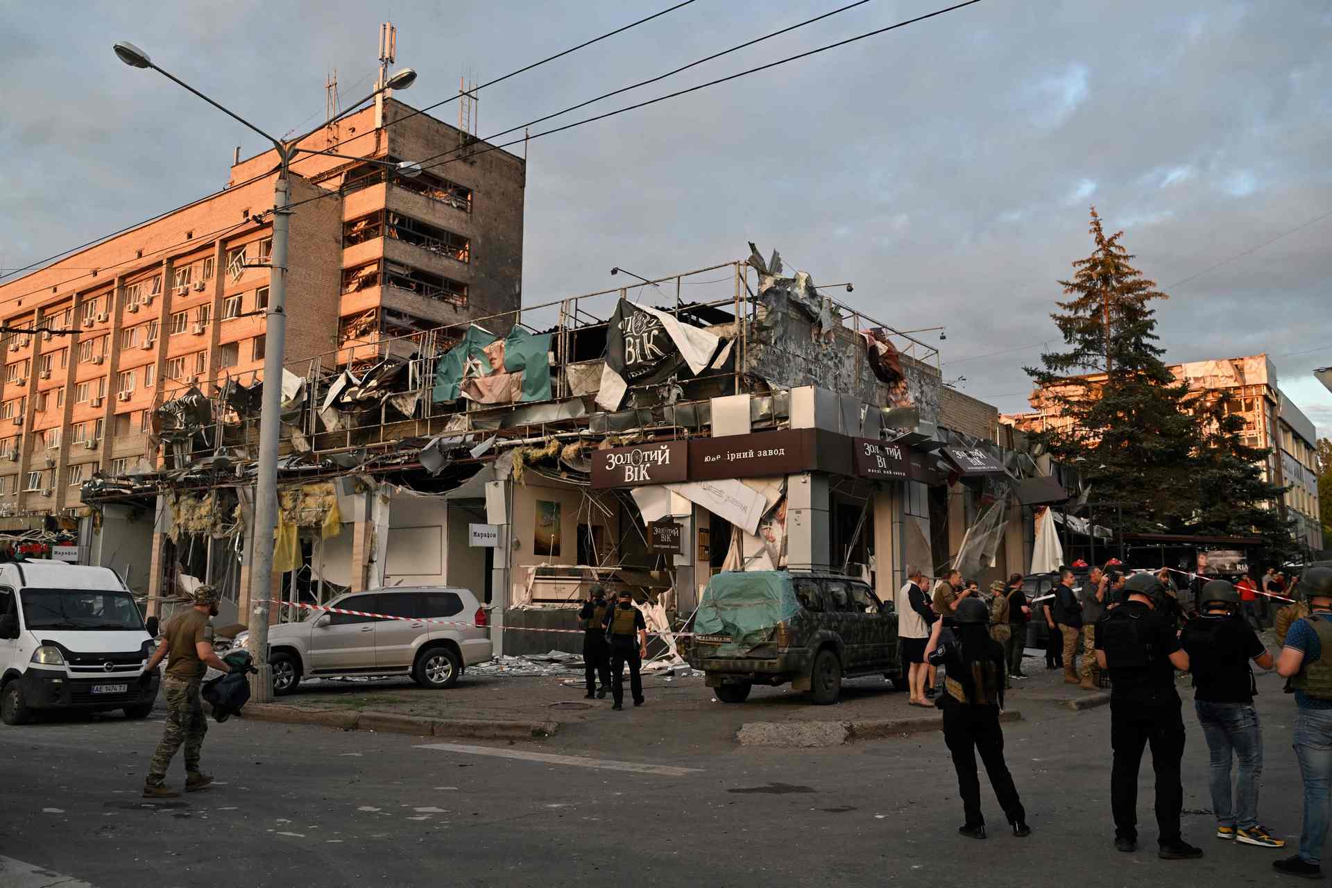 The street targeted by the missile strike after the attack in Kramatorsk