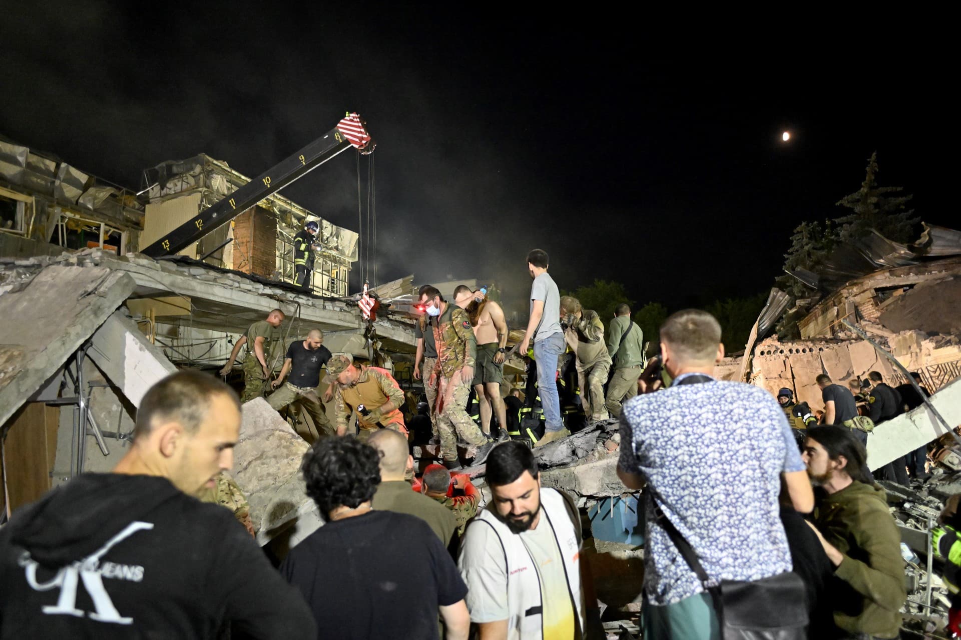 Rescuers brought in cranes to help free those trapped in the ruins of the restaurant