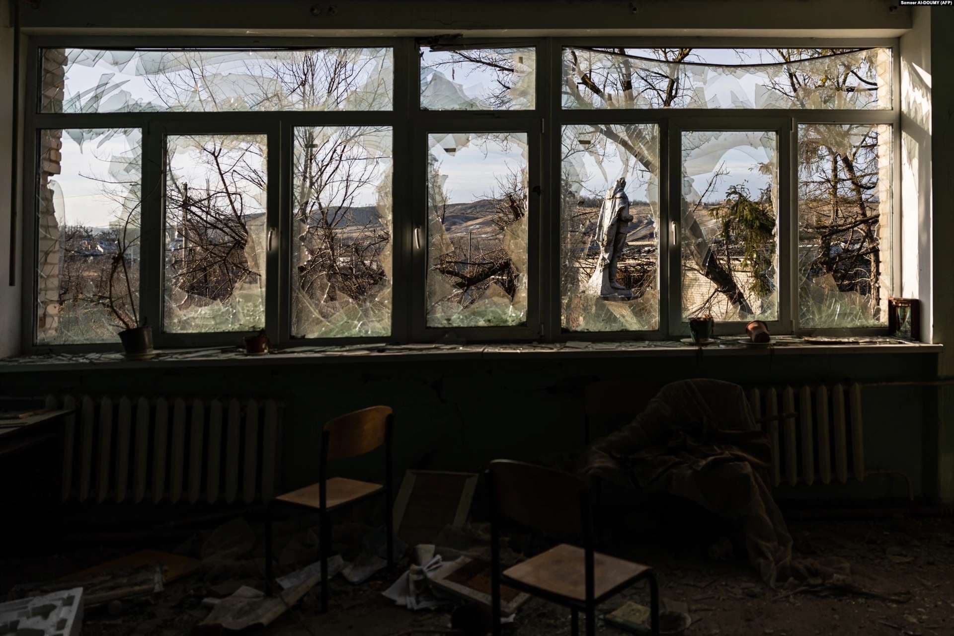The shattered landscape of Bohorodychne as seen from the village school