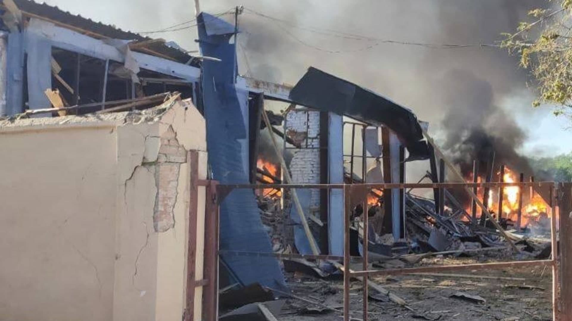 A damaged building following an alledged Russian strike in the Kryvyi Rig