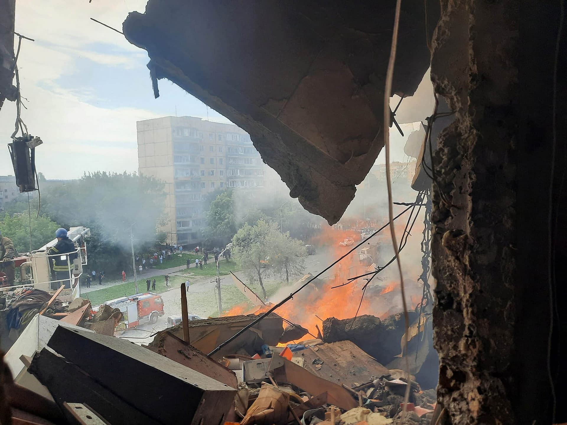 A view shows an apartment building heavily damaged by a Russian missile strike in Kryvyi Rih