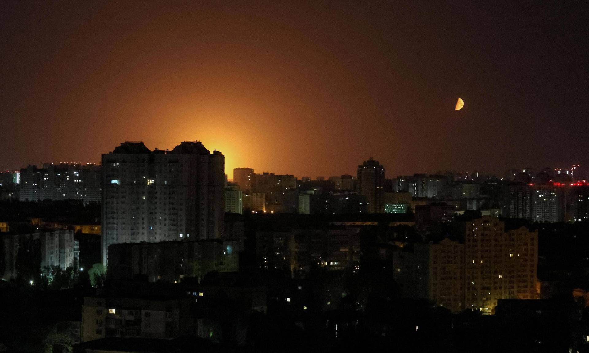 A drone exploding over Kyiv