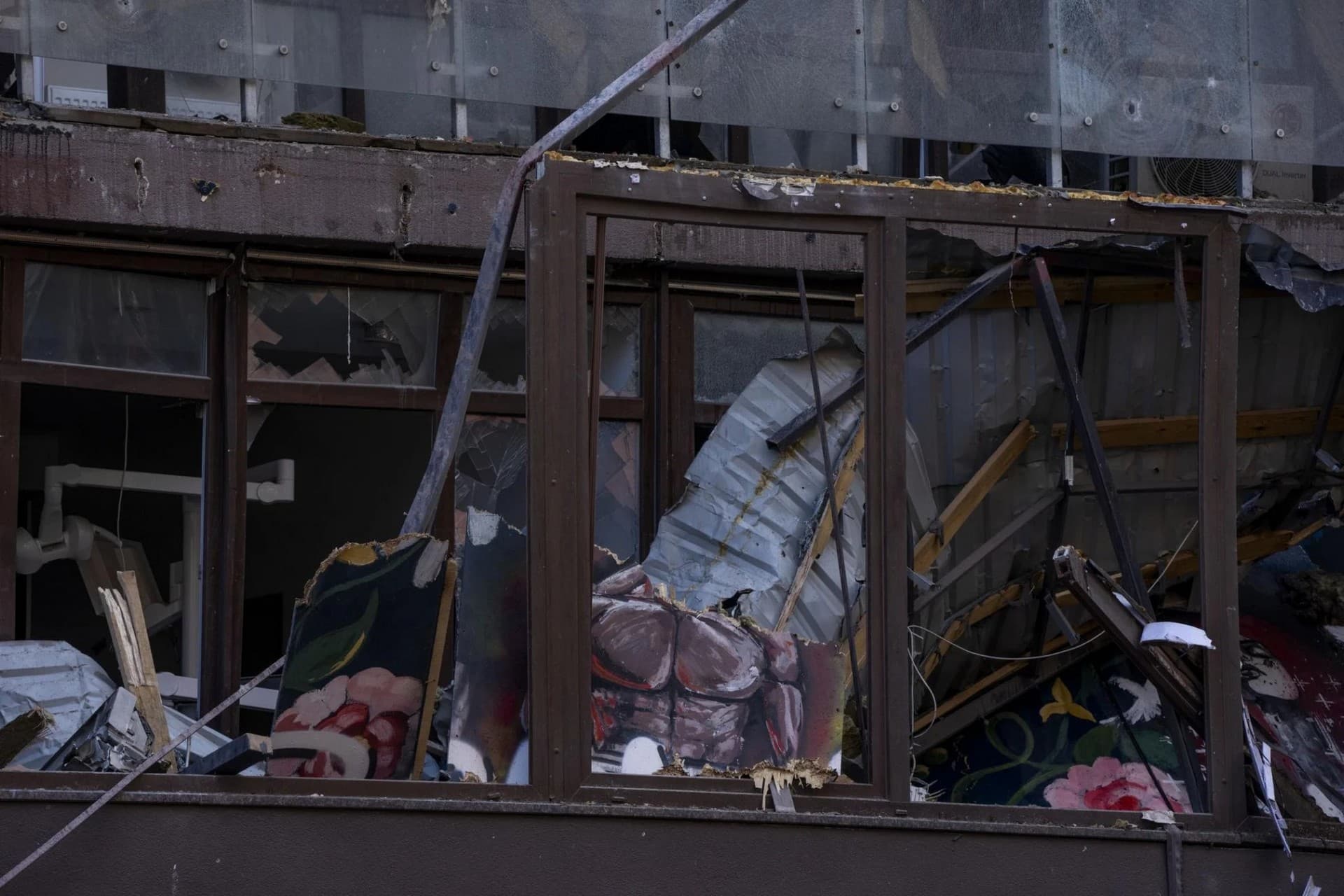 Damage of a residential building following explosions, in Kyiv