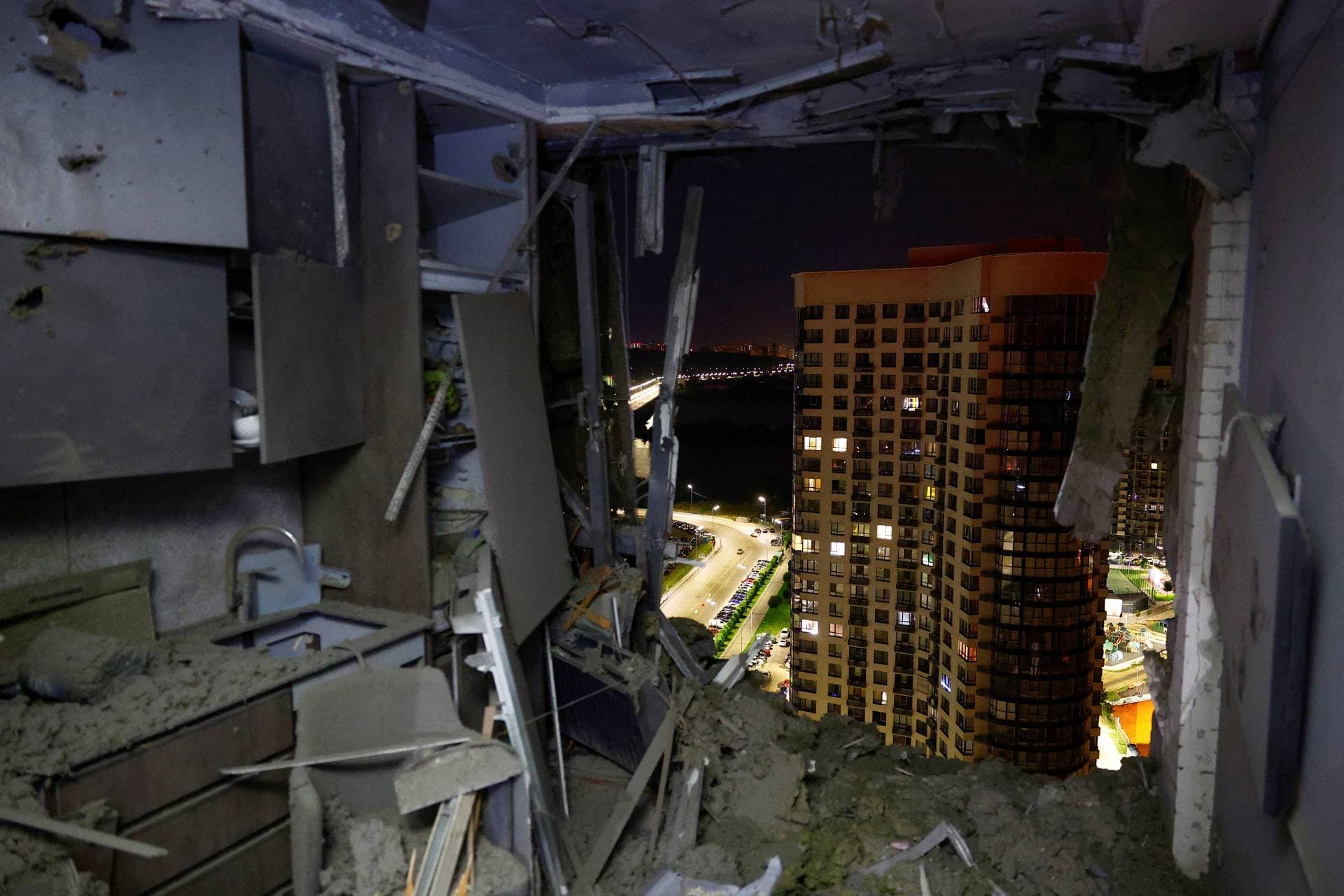 An interior view shows an apartment inside a residential building in Kyiv
