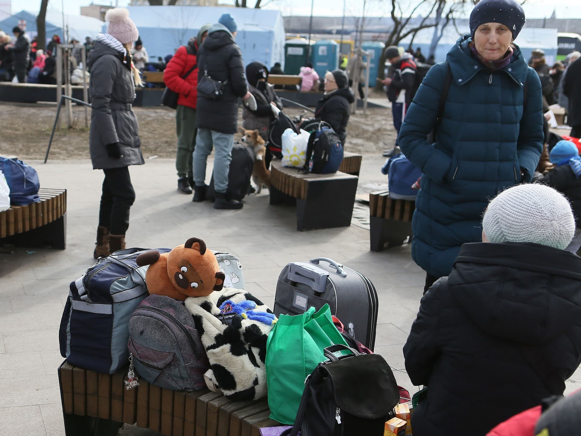 Refugees on the street in Lviv