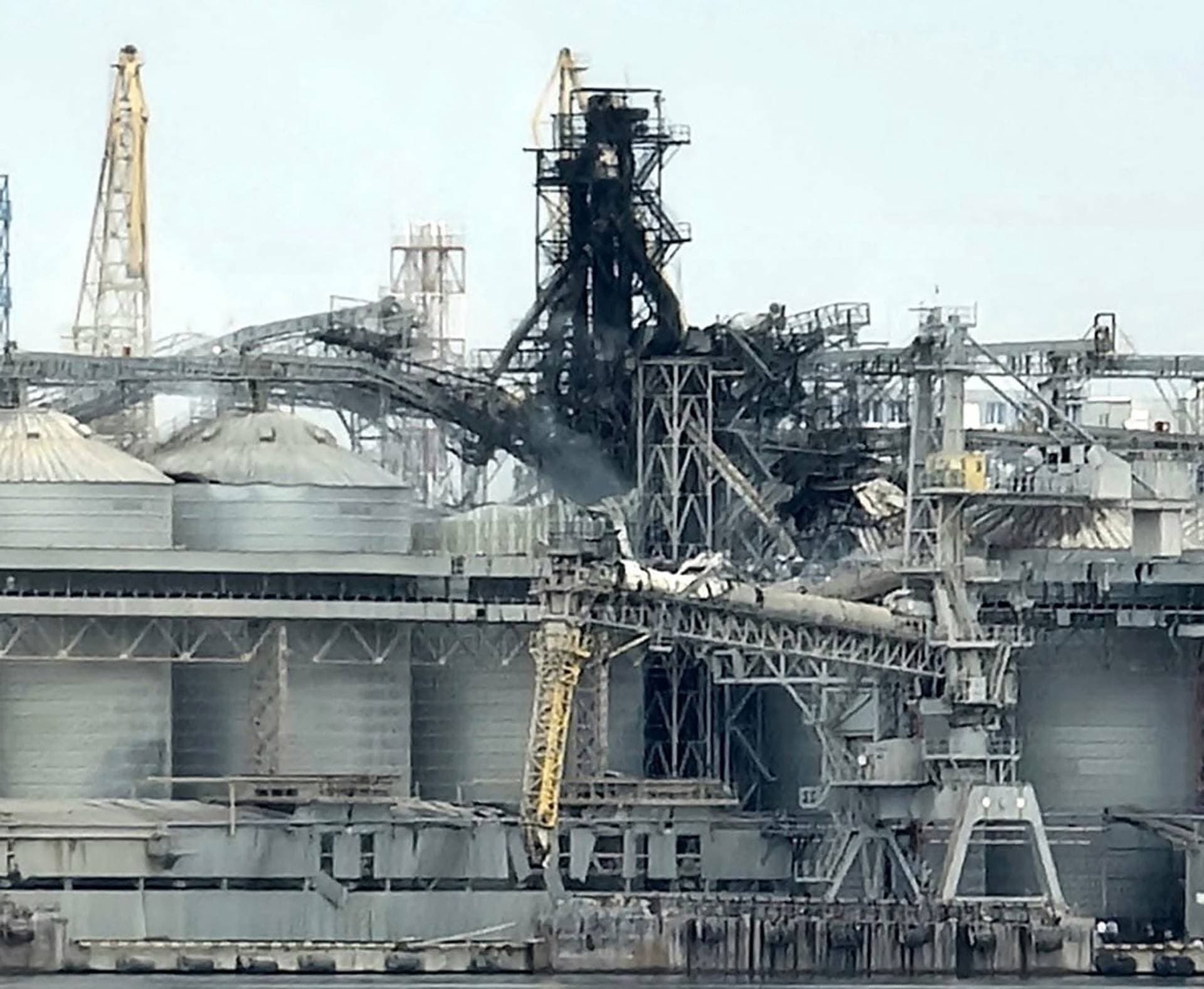 A grain terminal in a sea port is seen damaged after Russian missile and drone strikes, at an undisclosed location in the Odesa region of Ukraine