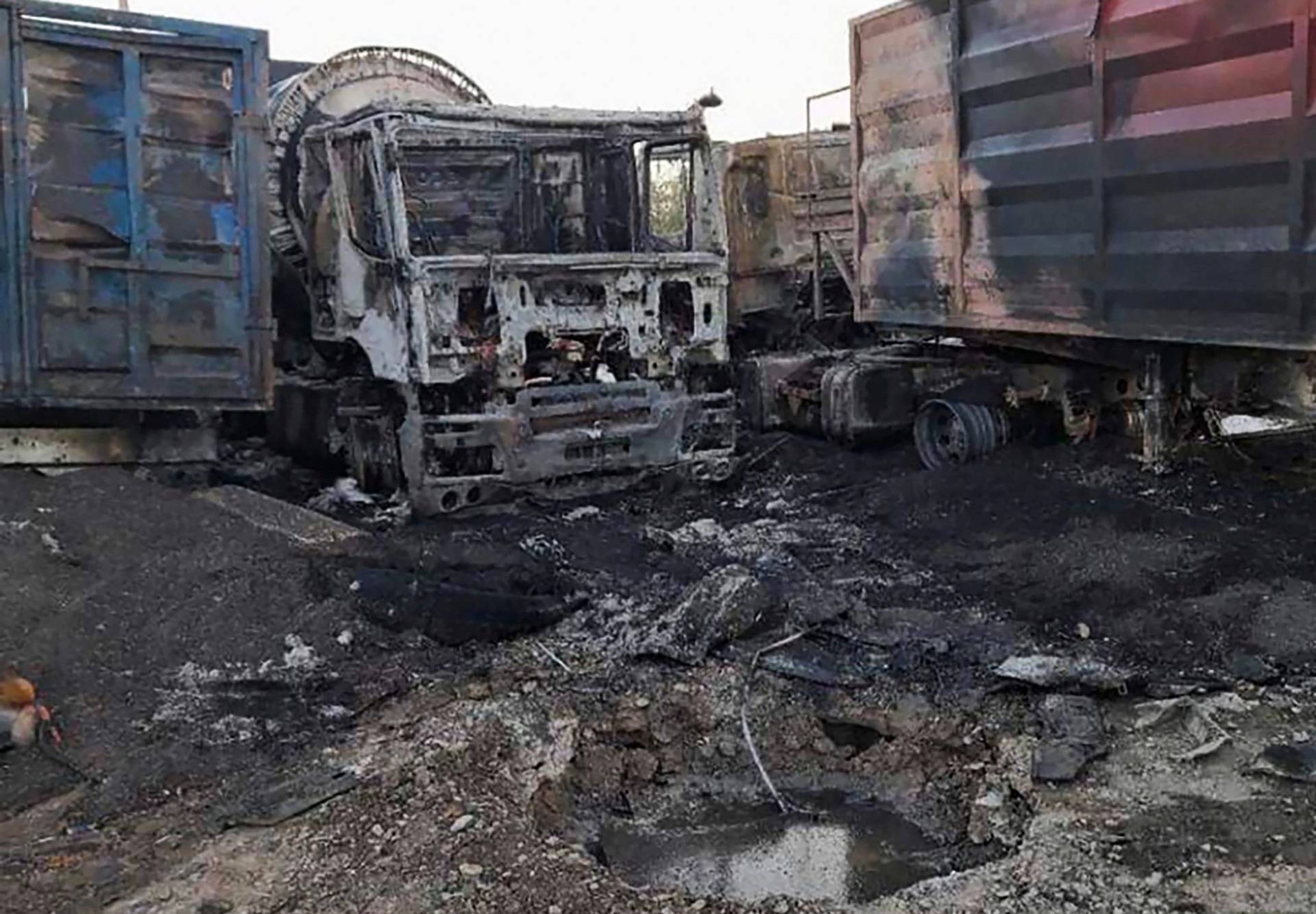 a burning tracks are seen in Odesa, following Russian drone attacks