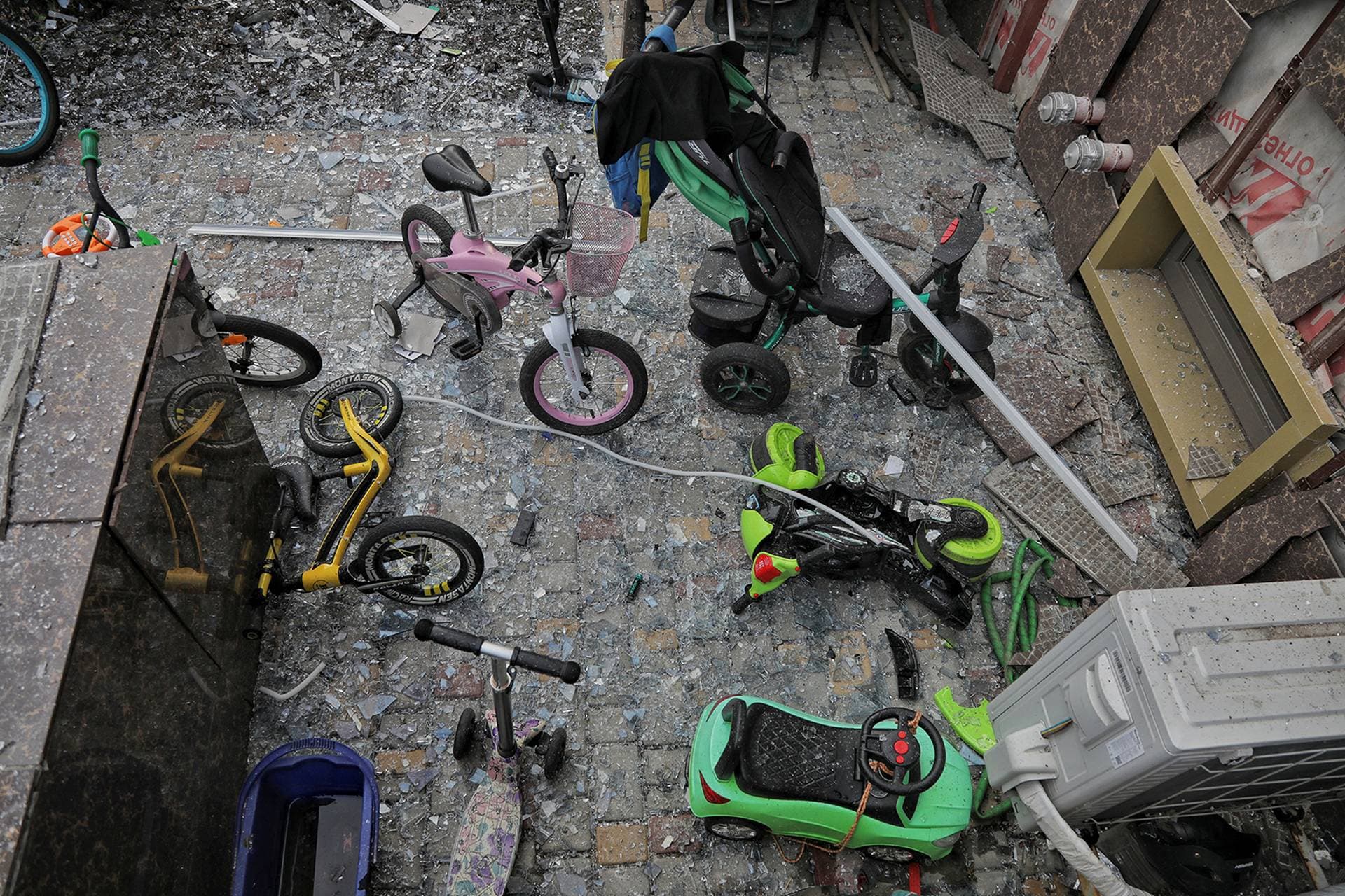 An apartment building damaged during Russian missile and drone strikes is seen near Odesa, Ukraine on July 19. 