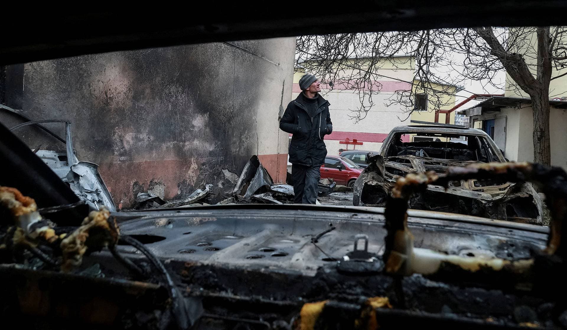 Site of the Russian drone strike in Odesa