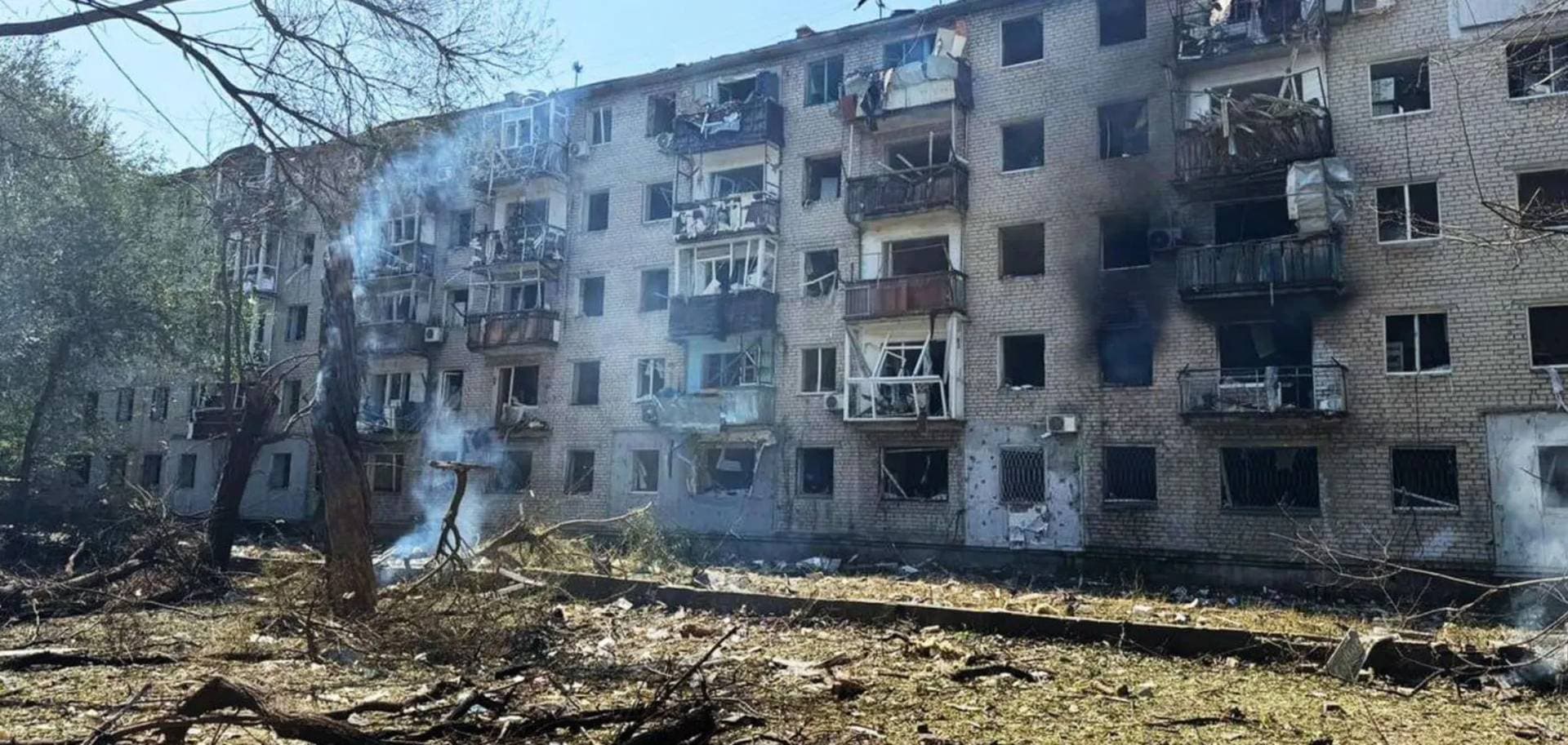 Site of a Russian missile strike in the town of Pavlohrad