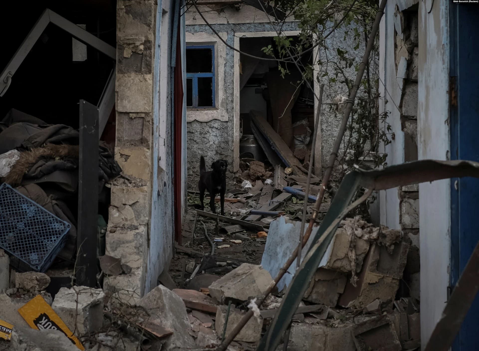 A home destroyed by a Russian missile strike in the settlement of Dobropillya