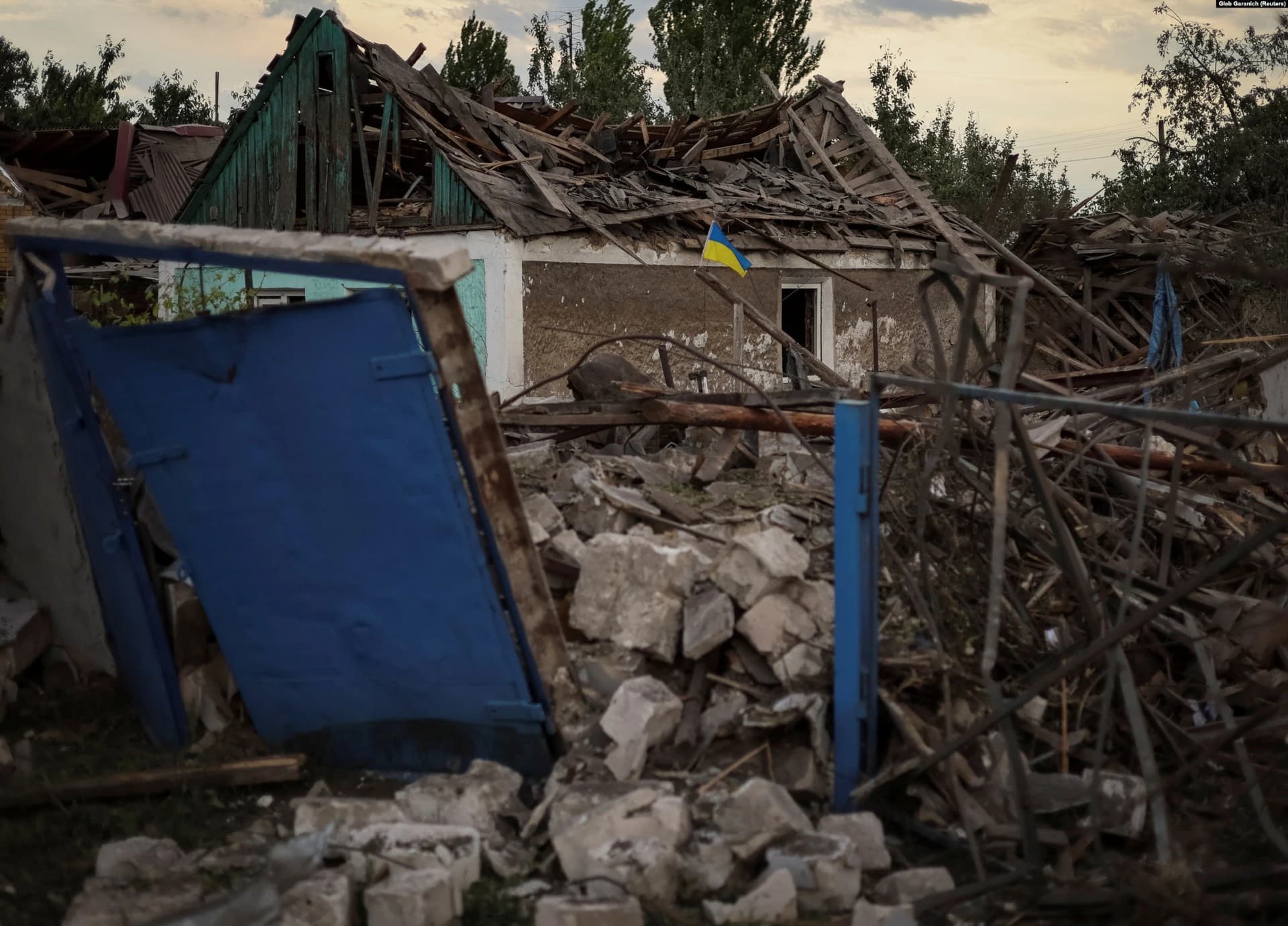 A home destroyed by a Russian missile strike in the settlement of Dobropillya