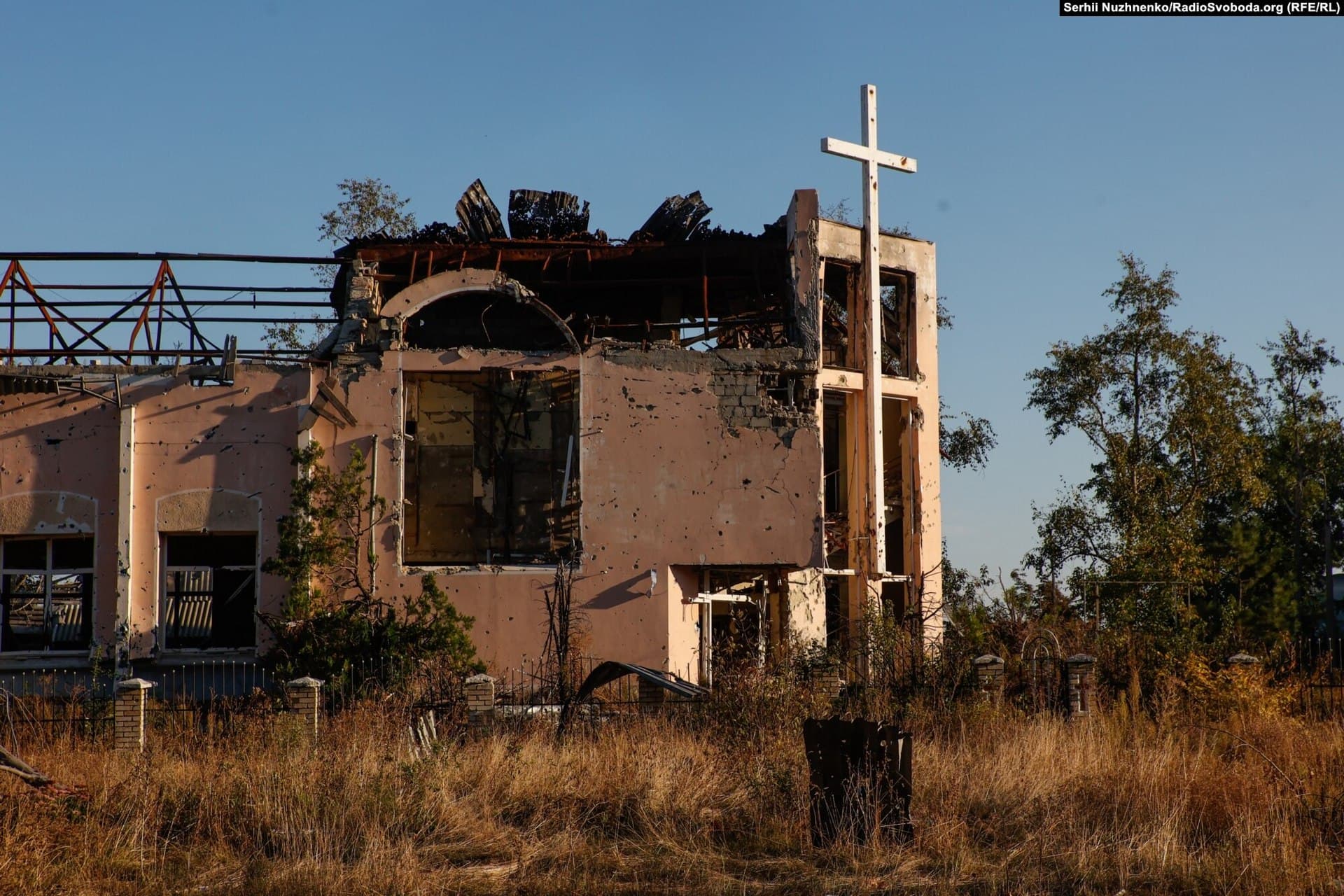 A damaged church in Vuhledar