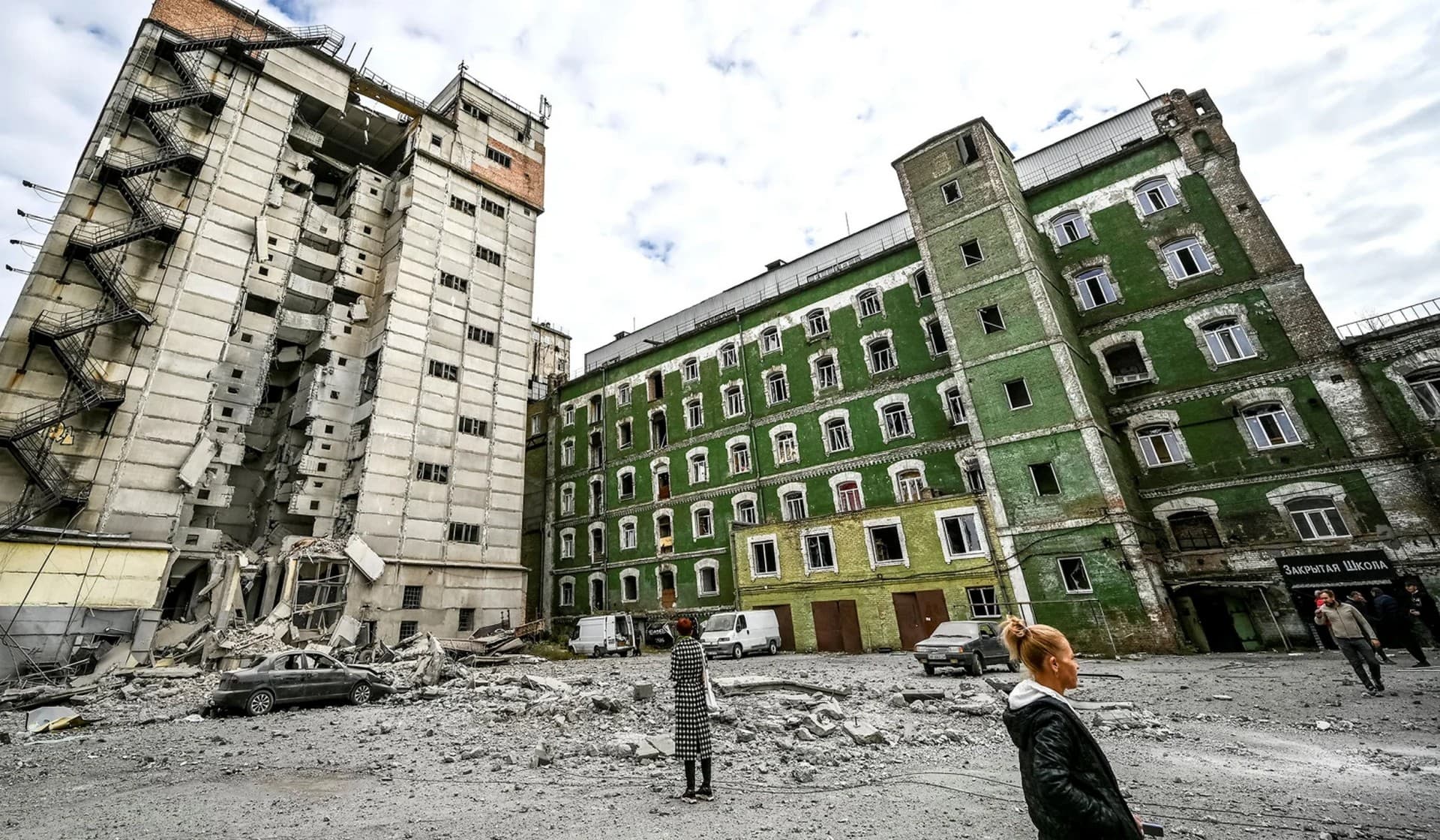 Buildings of an old mill, built around 1885, and a Soviet mill destroyed during a Russian missile attack in Zaporizhzhia