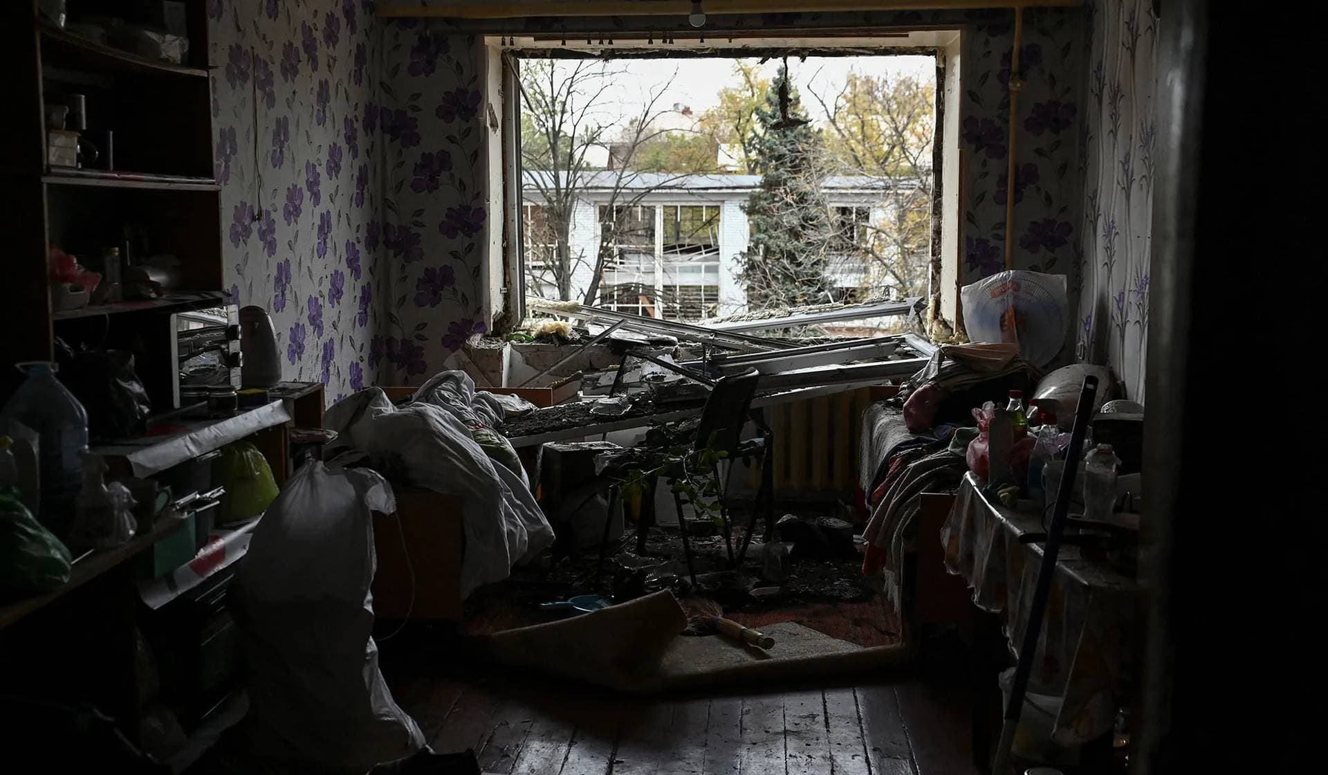 A dormitory room of National University Zaporozhzhia Polytechnic that was damaged by a Russian air strike in Zaporizhzhia