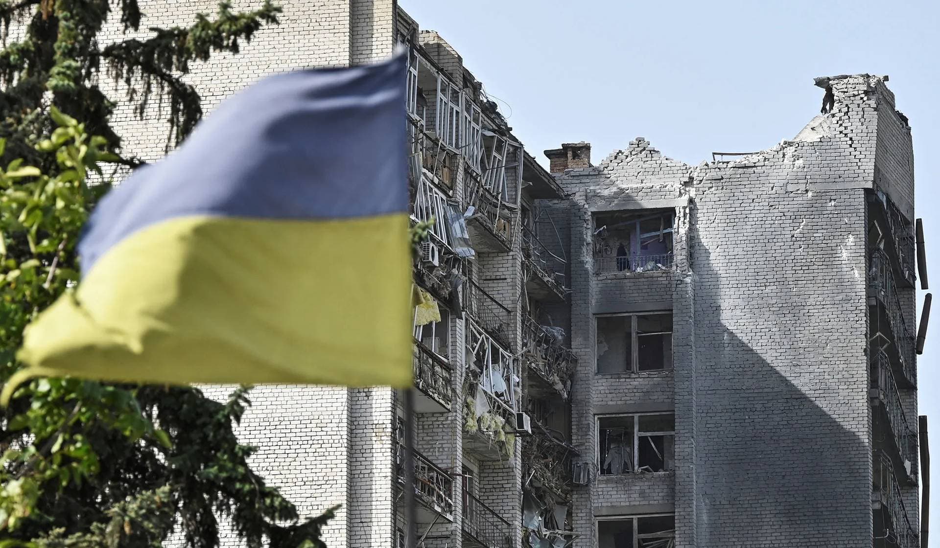 An apartment building damaged by a Russian air strike in Zaporizhzhia