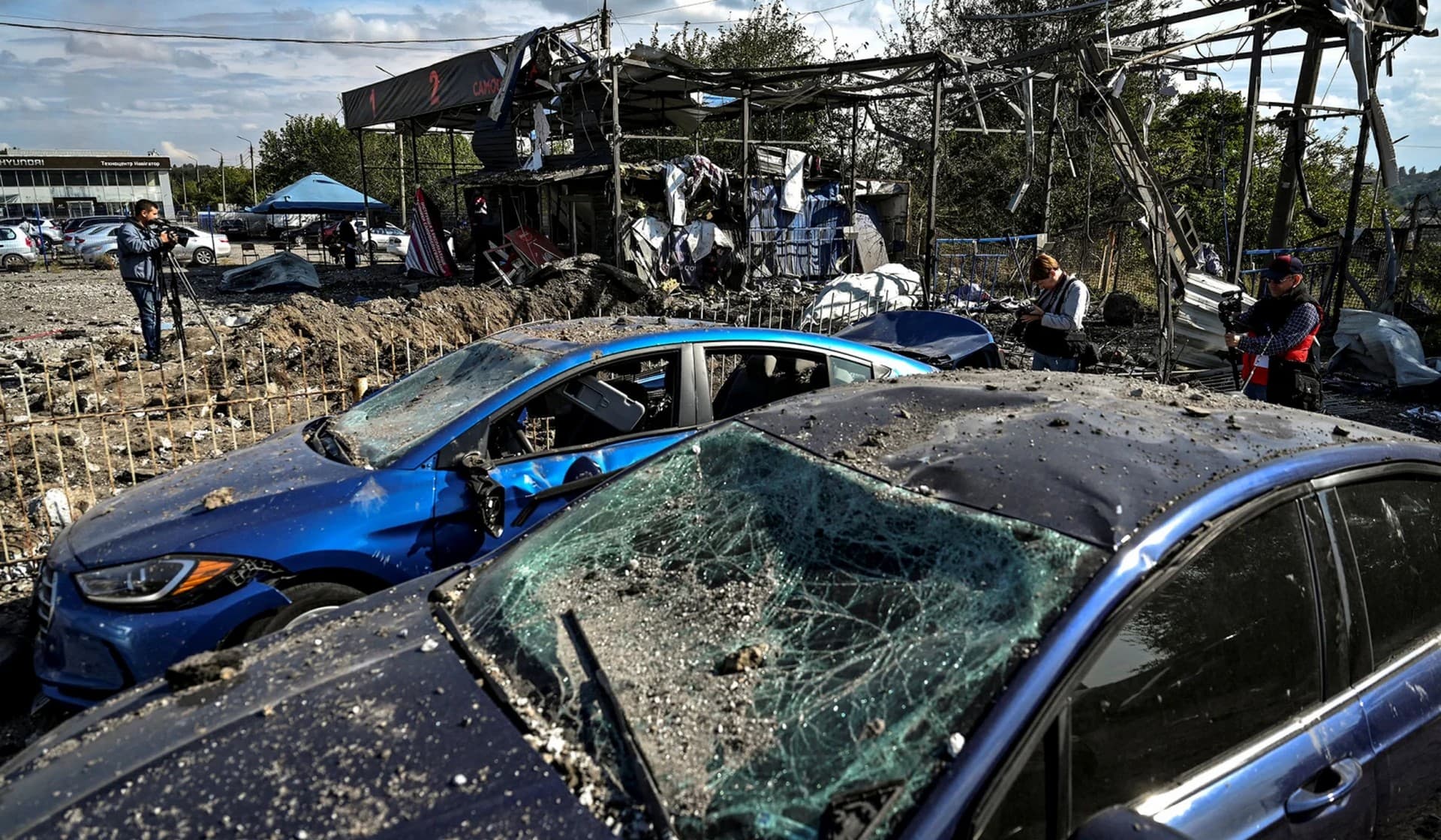 Cars destroyed by a Russian missile strike in Zaporizhzhia